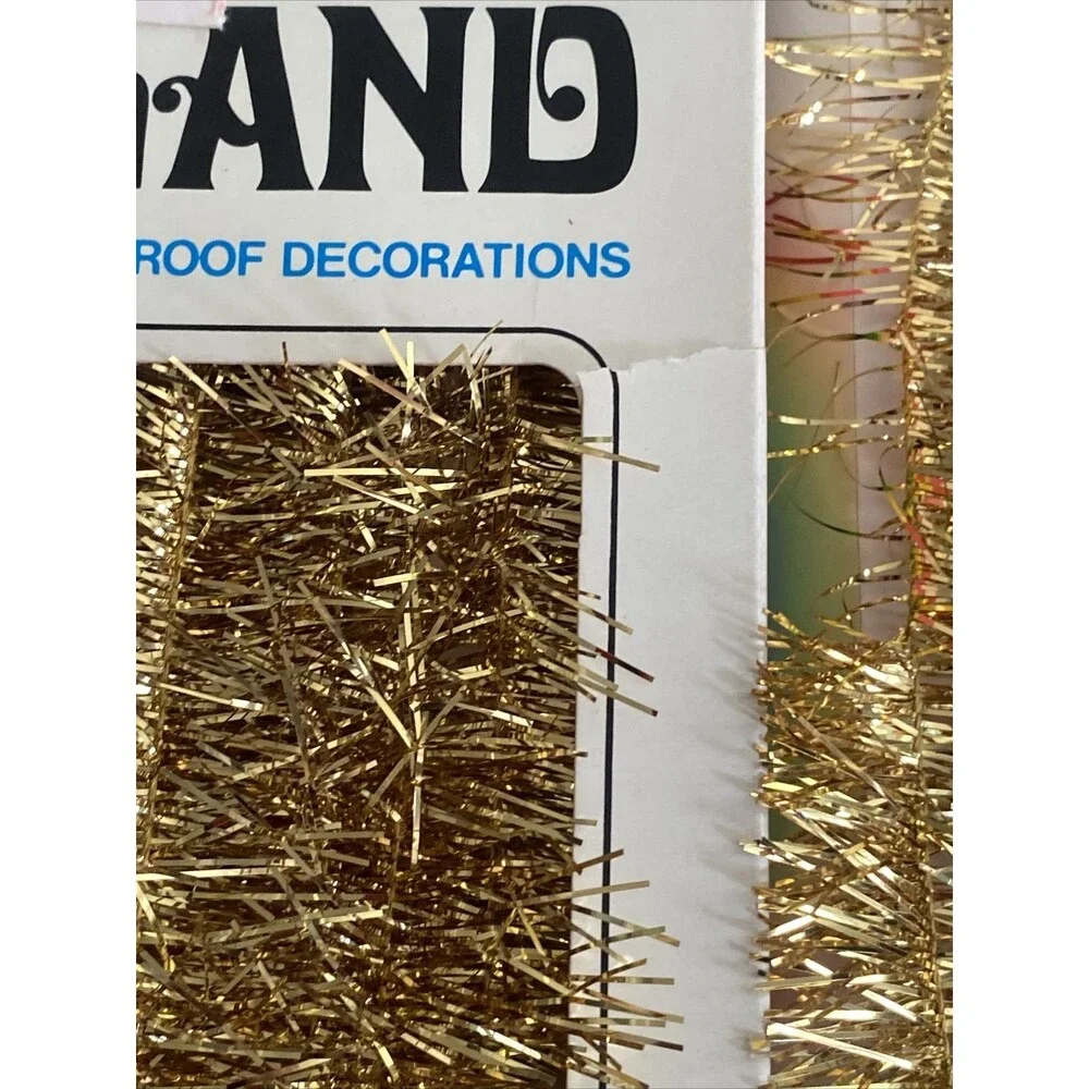 Vintage Christmas Garland Gold 30+ Feet 2” Box New Old Stock NEAT BOX Holiday